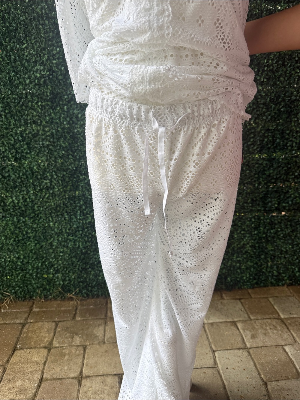 NWT White Crochet Two-Piece Set - Lightweight Layered Top & Pants - Picture 4 of 7